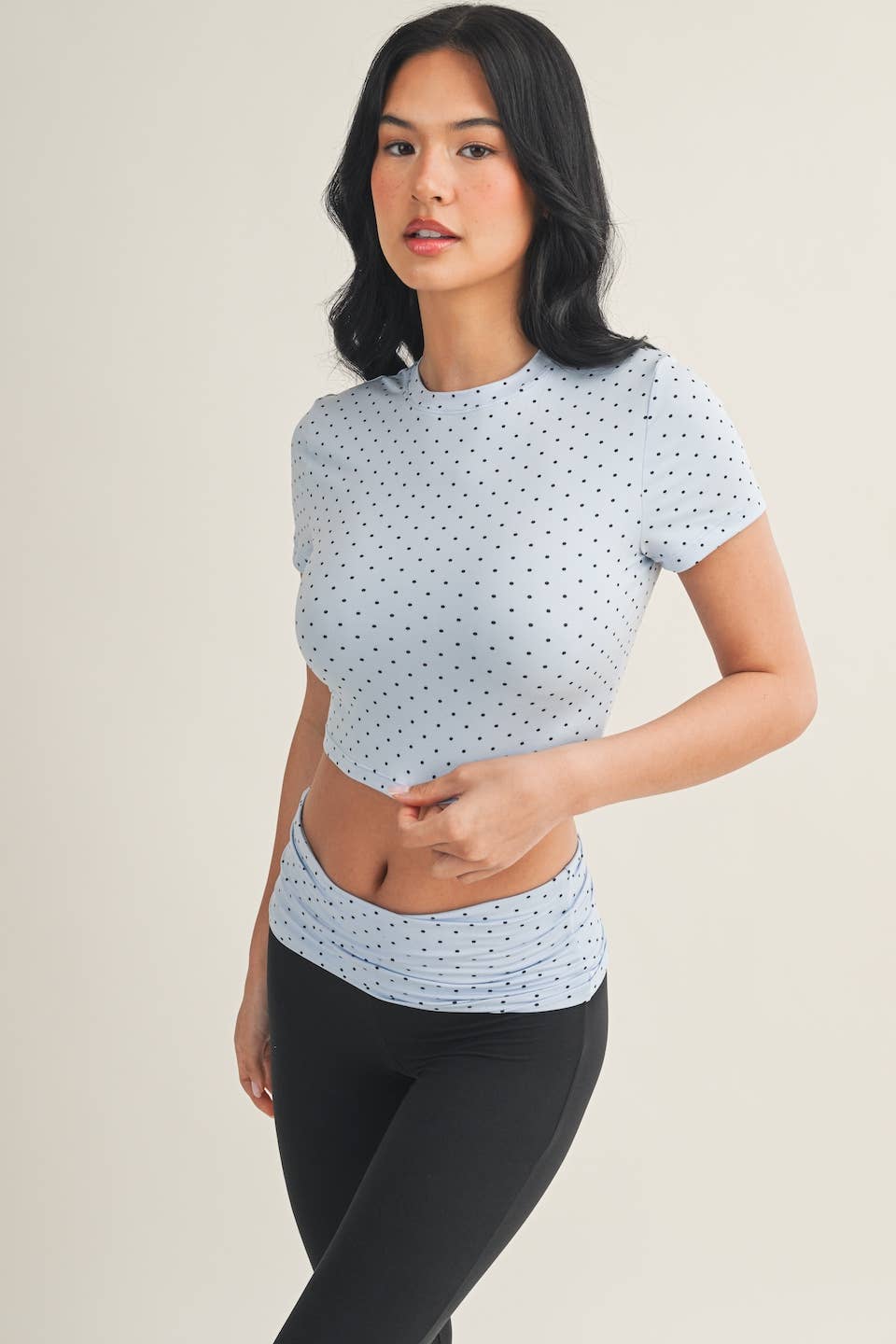 Polka Dot Soft Knit Jersey Crewneck Tee: Blue Polka Dot / L