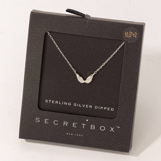 Secret Box Mini Angel Wings Charm Necklace: WG