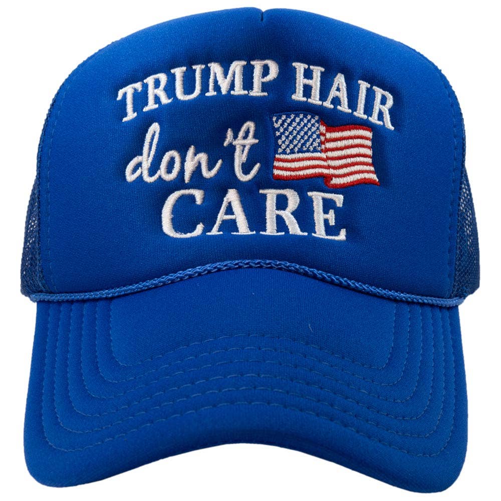 Trump Hair Don't Care Foam Trucker Hat: Royal Blue