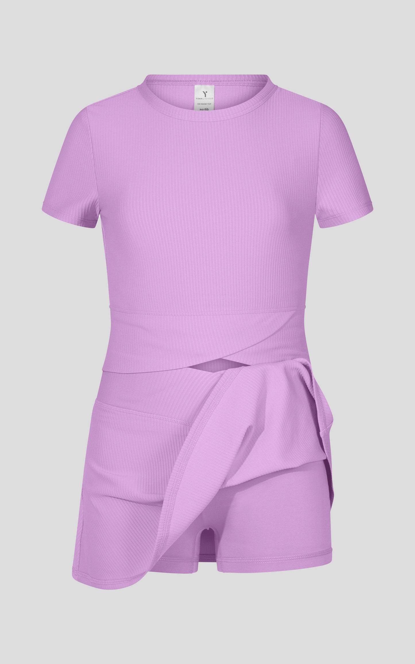 Little Girl Rib Marie Crossover Top and Skort Set: PINK BLOOM