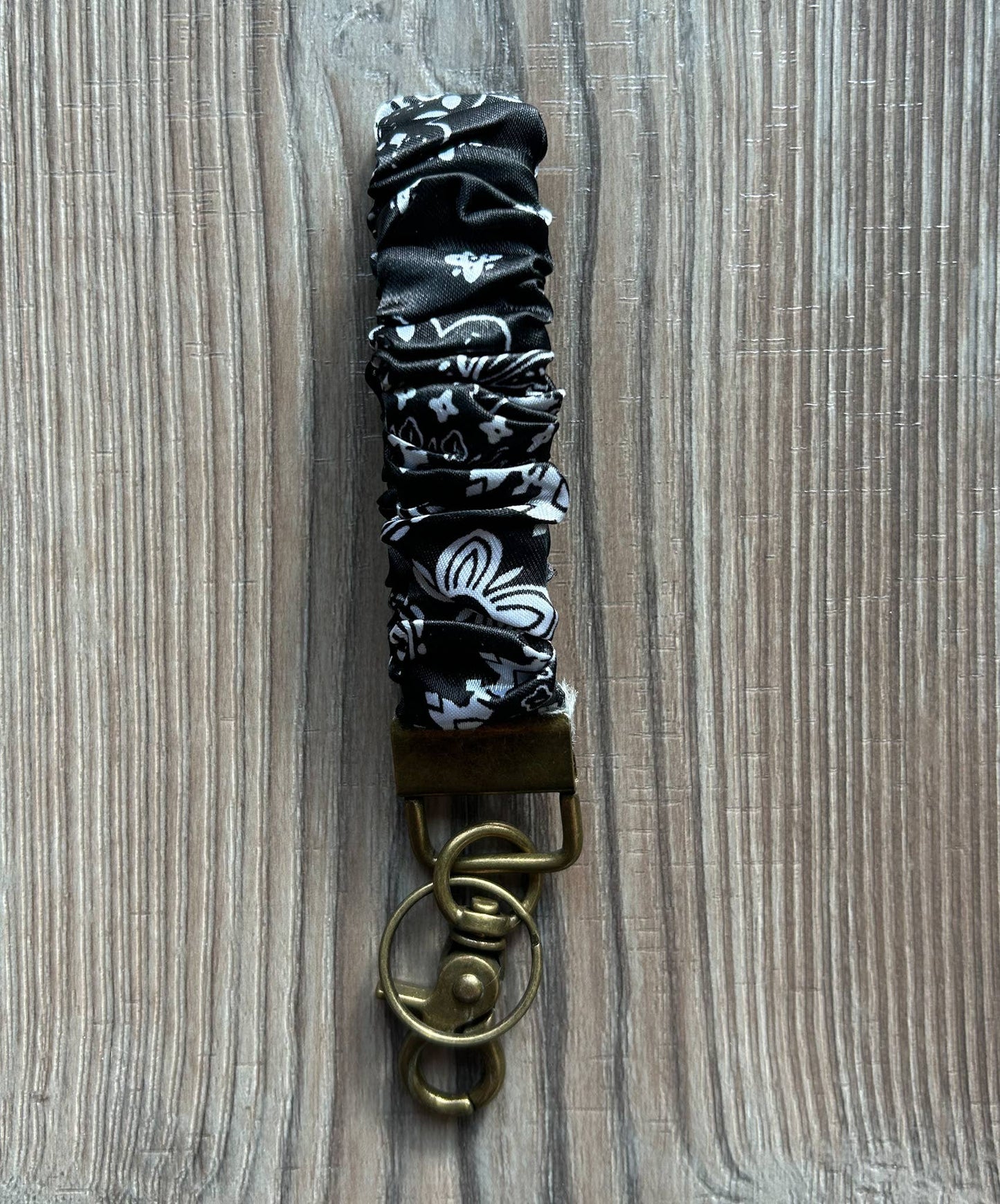 Silky Scrunchie Wristlet Keychain: White Polka Dot