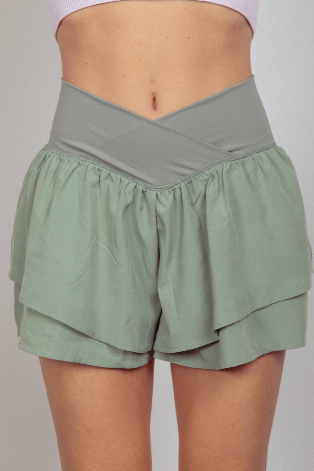 NP70343-V-Shaped Waist Athletics Activewear Shorts: SAGE / S-M-L/2-2-2
