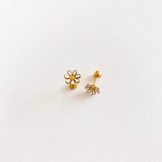 Daisy Stud Earrings - Hypoallergenic, Flat Back, Girl Gift: White / Pair