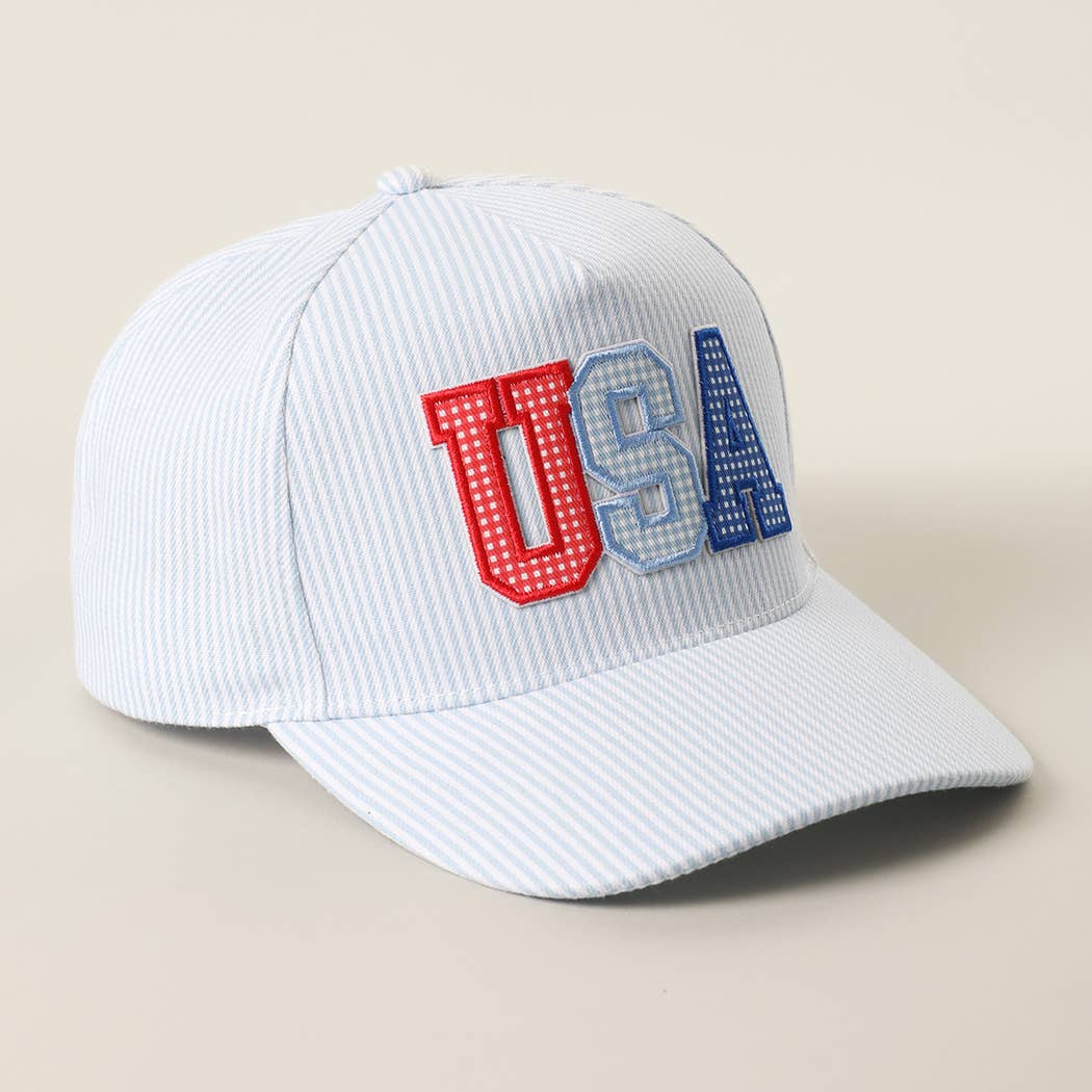 USA Embroidered Patch Varsity-Style Stripe Trucker Hat 
: PINK