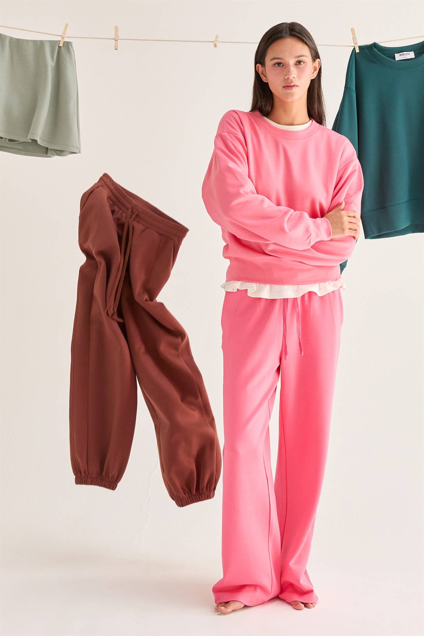 Scuba High-Waist Wide-Leg Drawstring Sweatpants: DEEP GREEN / S-M-L(2-2-2)