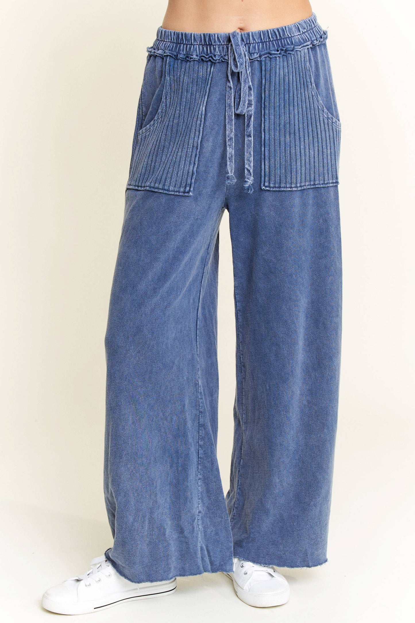 Best Mineral Wash Side Knit detail wide leg pantsHE5878P: Midnight Green / S-M-L / 2-2-2