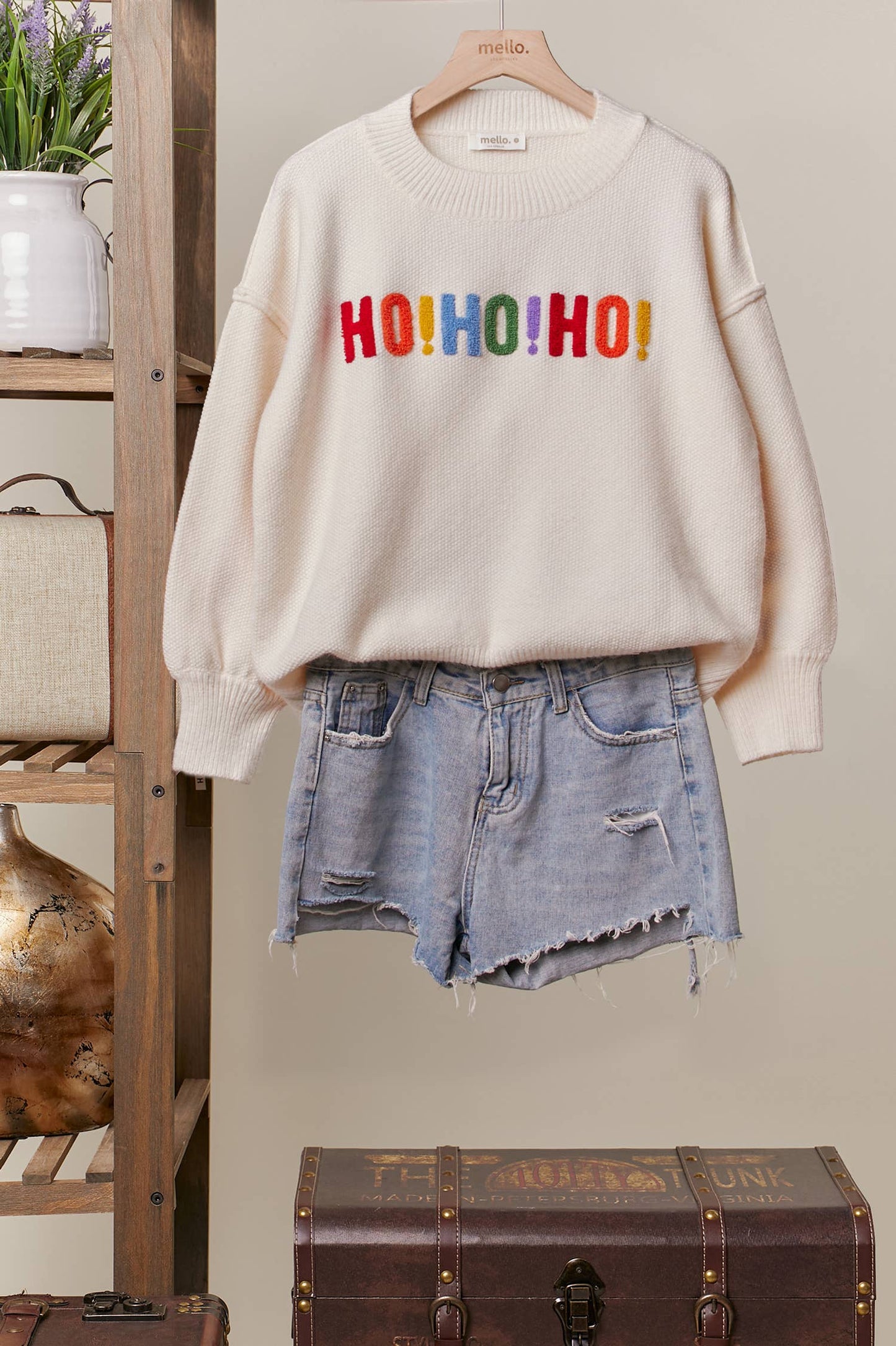 OVERSIZE Christmas Sweater with Lettering: Ivory-Multi / S