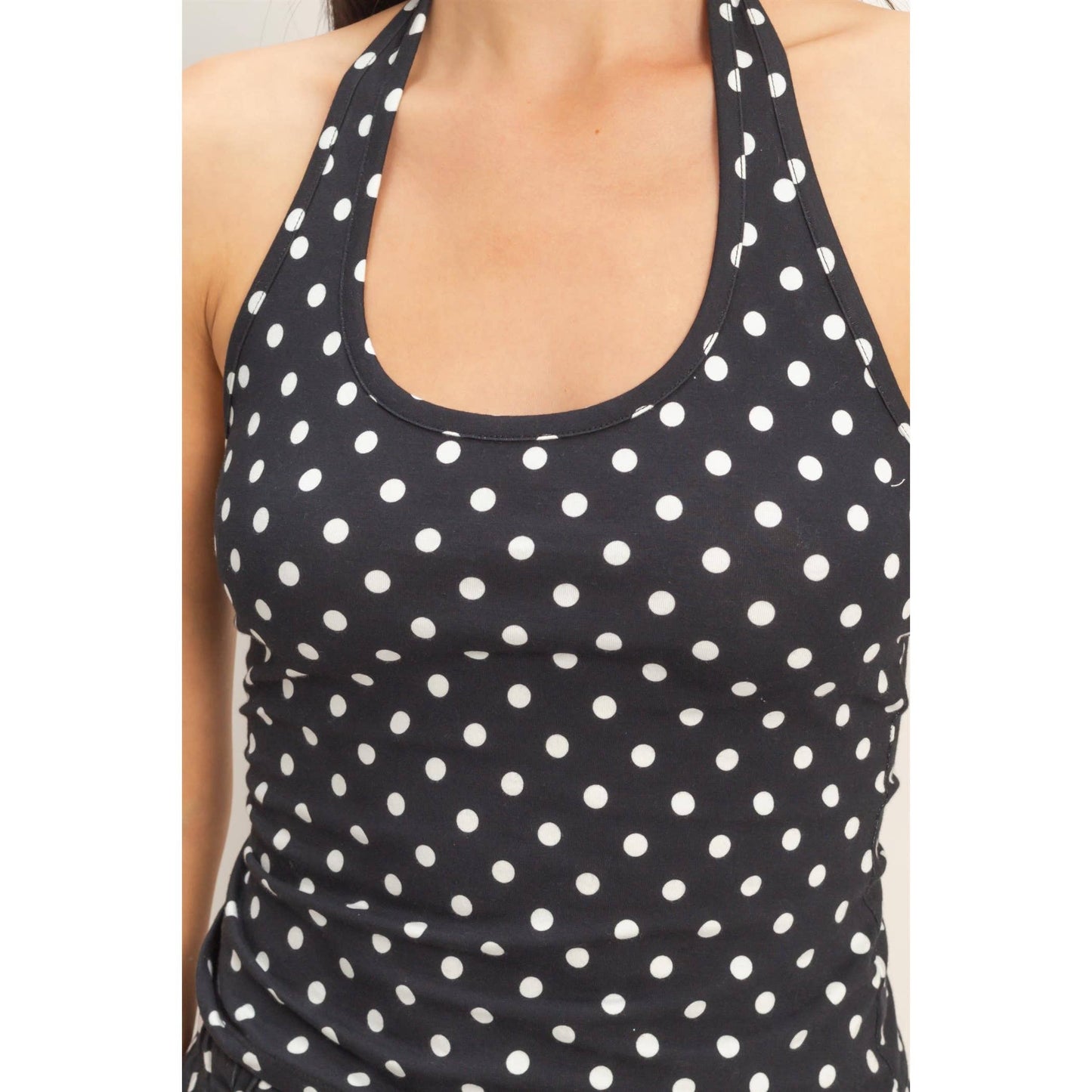 Polka Dot Halter Top: BROWN / S-M-L(2-2-2)
