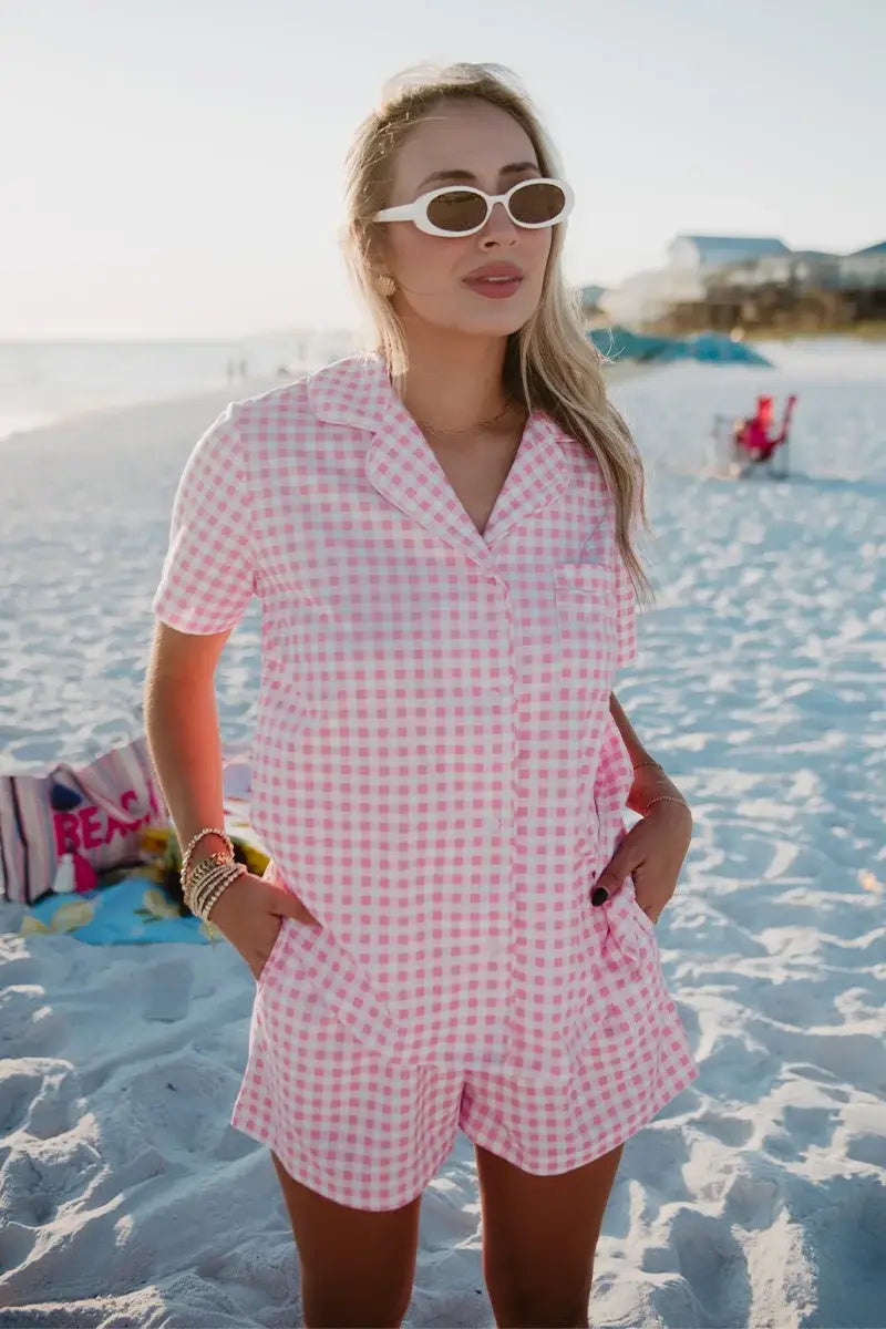 Light Pink Wholesale Plaid PJ Shorts: Light Pink / XL