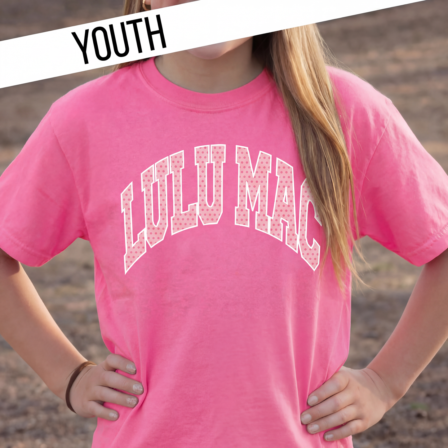 KD-PD-1001 Dot Neon Pink Youth Comfort Colors Tee: Neon Pink / Small