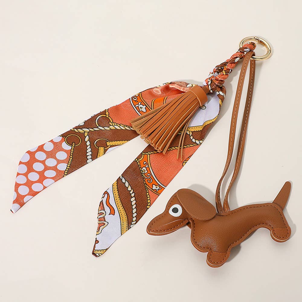 Faux Leather Dog Tassel Scarf Keychain / Bag Charm: Black