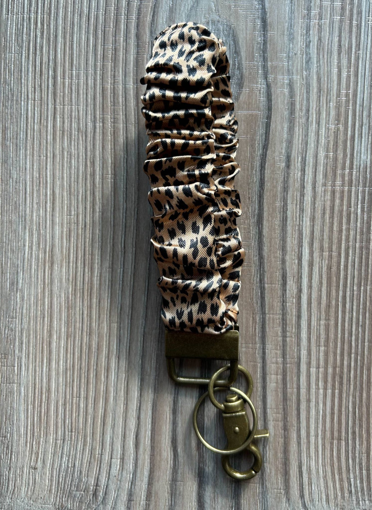 Silky Scrunchie Wristlet Keychain: White Polka Dot