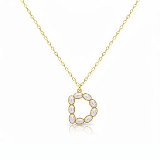 Pearl Mosaic Initial Pendant Necklace: D