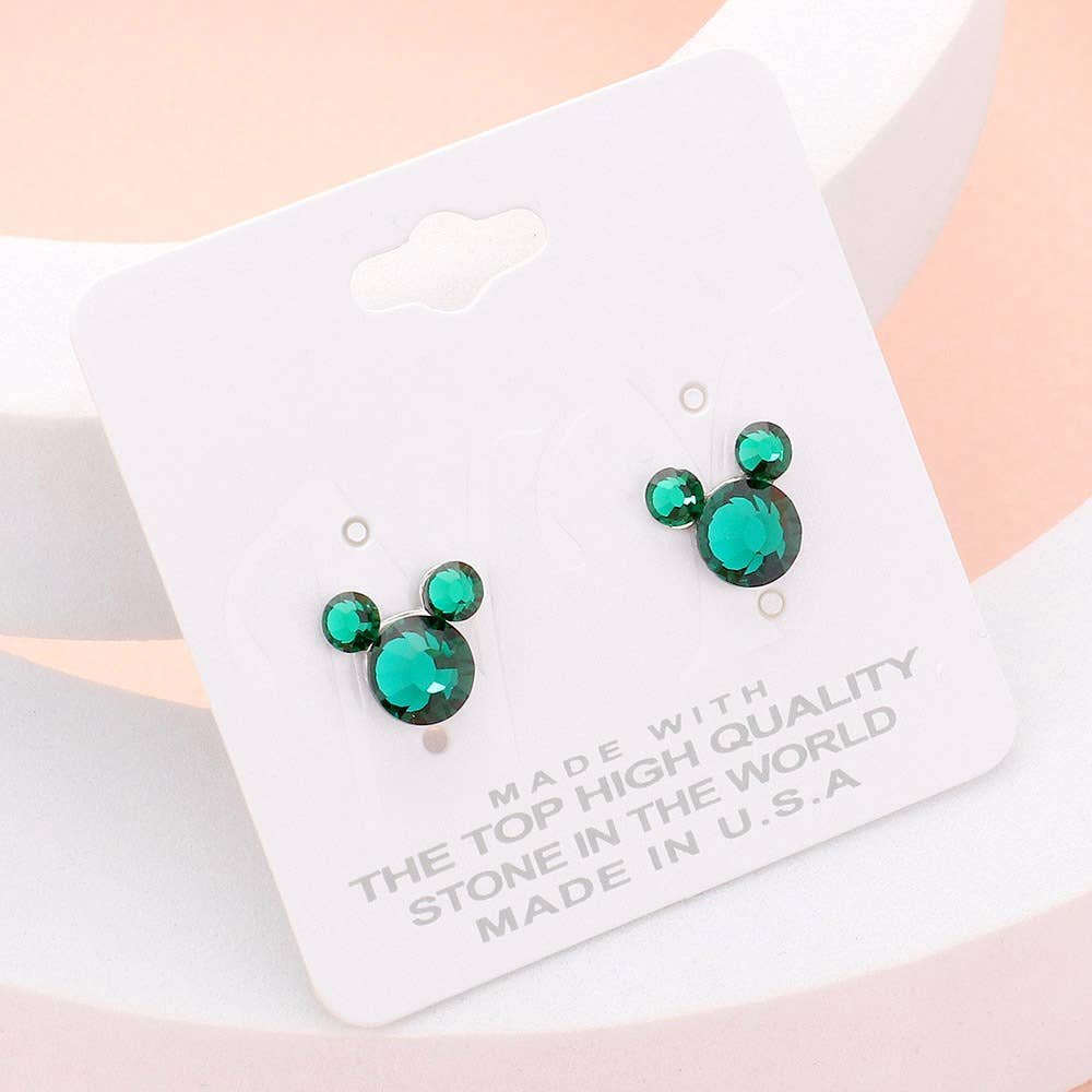 Mouse Character Stud Earrings: Emerald