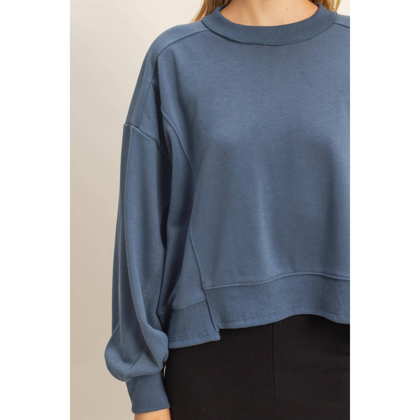Layered Hem Sweatshirt With Raw Edges: MOSS GREEN / S-M-L(2-2-2)