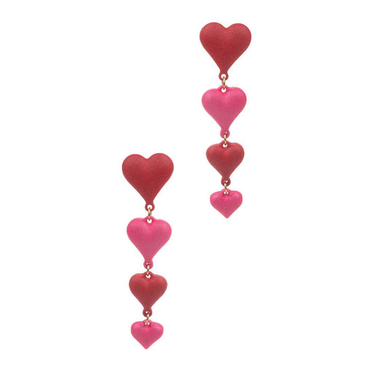 Multiple Heart Bead Post Drop Earrings: Red / ONE SIZE