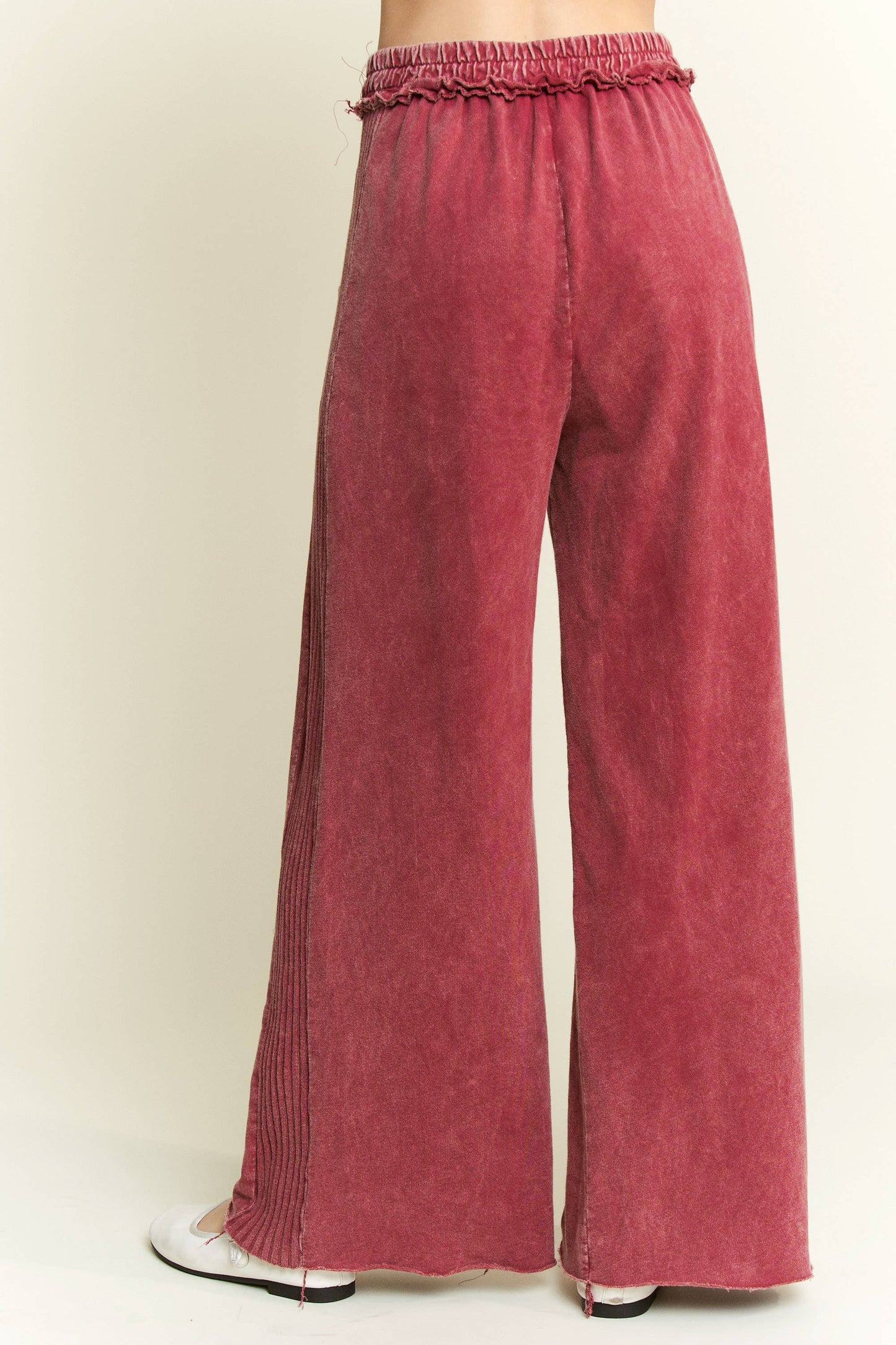 Mineral Wash Side Knit detail wide leg pants HE5878P..: Burgundy / S-M-L / 2-2-2