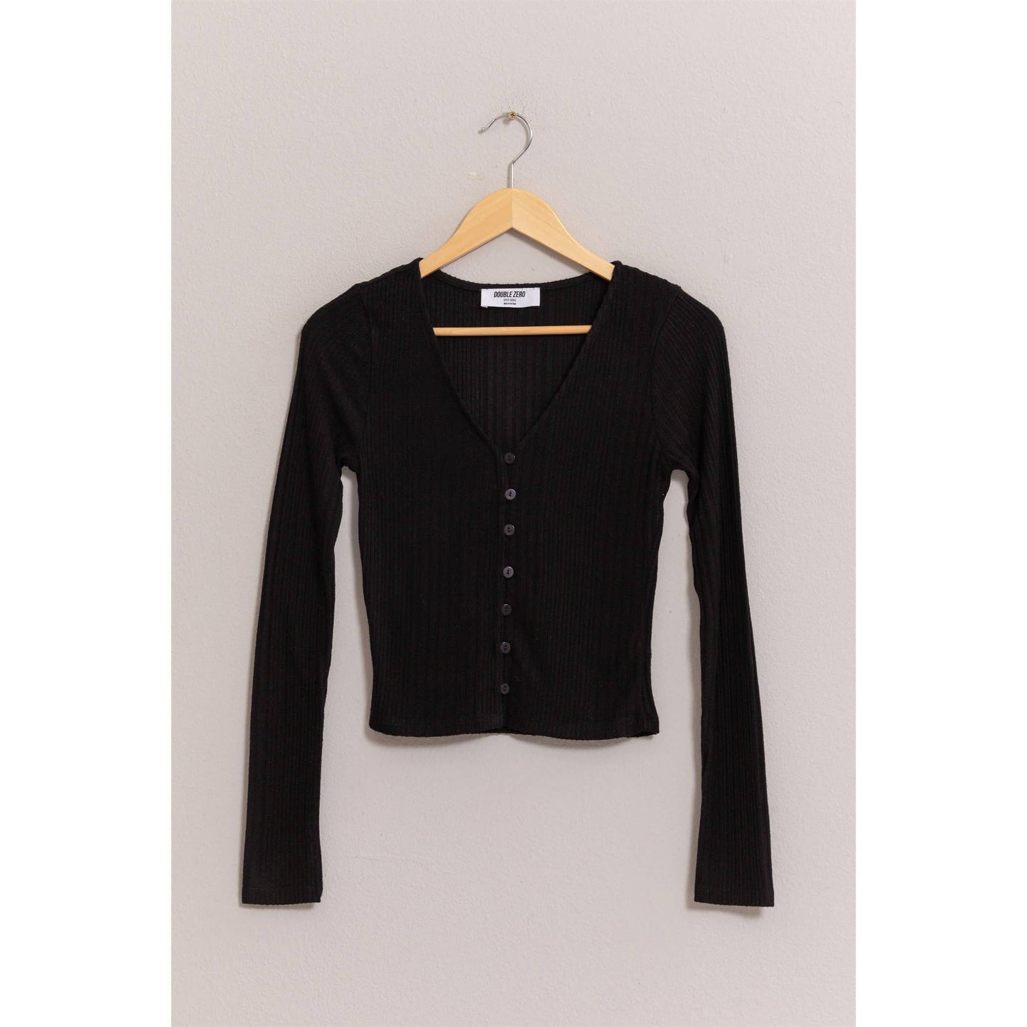 Brushed Ribbed Button-Front Top: GRAY BLUE / S-M-L(2-2-2)