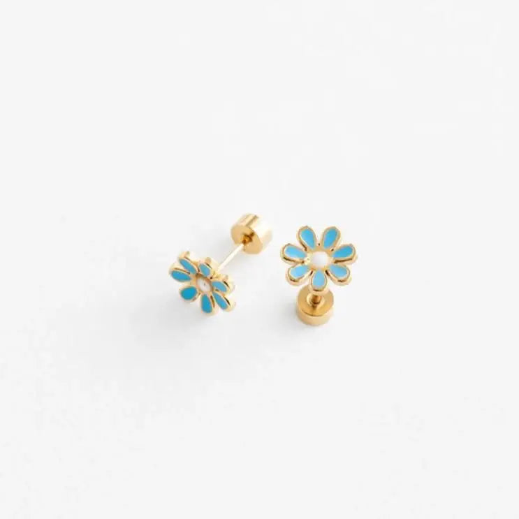 Daisy Stud Earrings - Hypoallergenic, Flat Back, Girl Gift: White / Pair