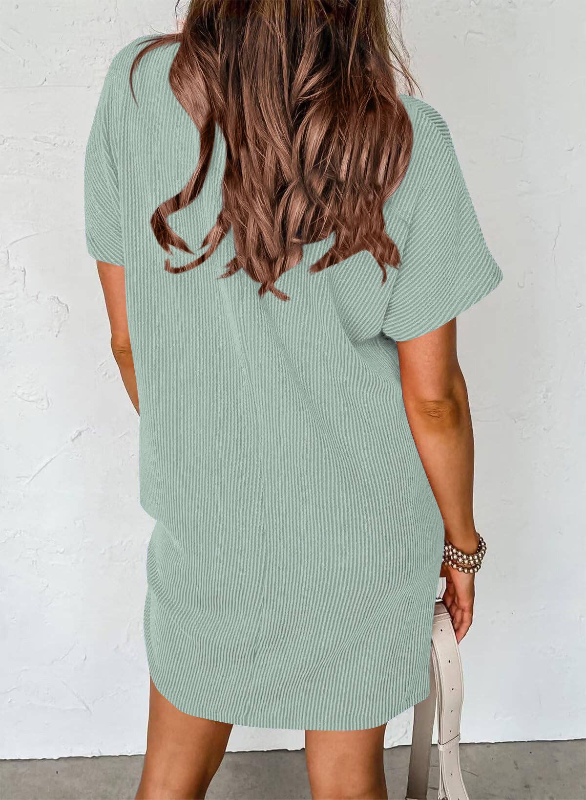 Summer Casual T-shirt Short-sleeved Dress (With Pockets): Black / 65%Rayon + 35%Polyester / S