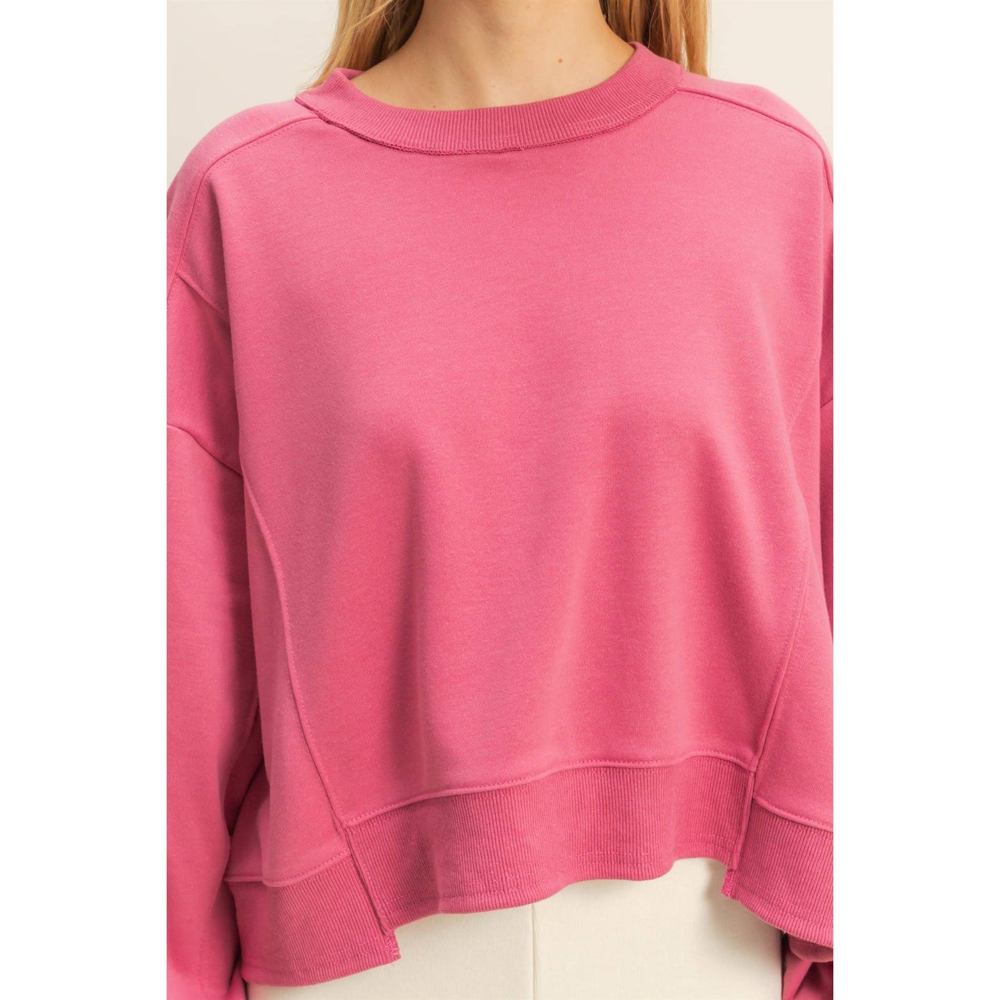 Layered Hem Sweatshirt With Raw Edges: MOSS GREEN / S-M-L(2-2-2)