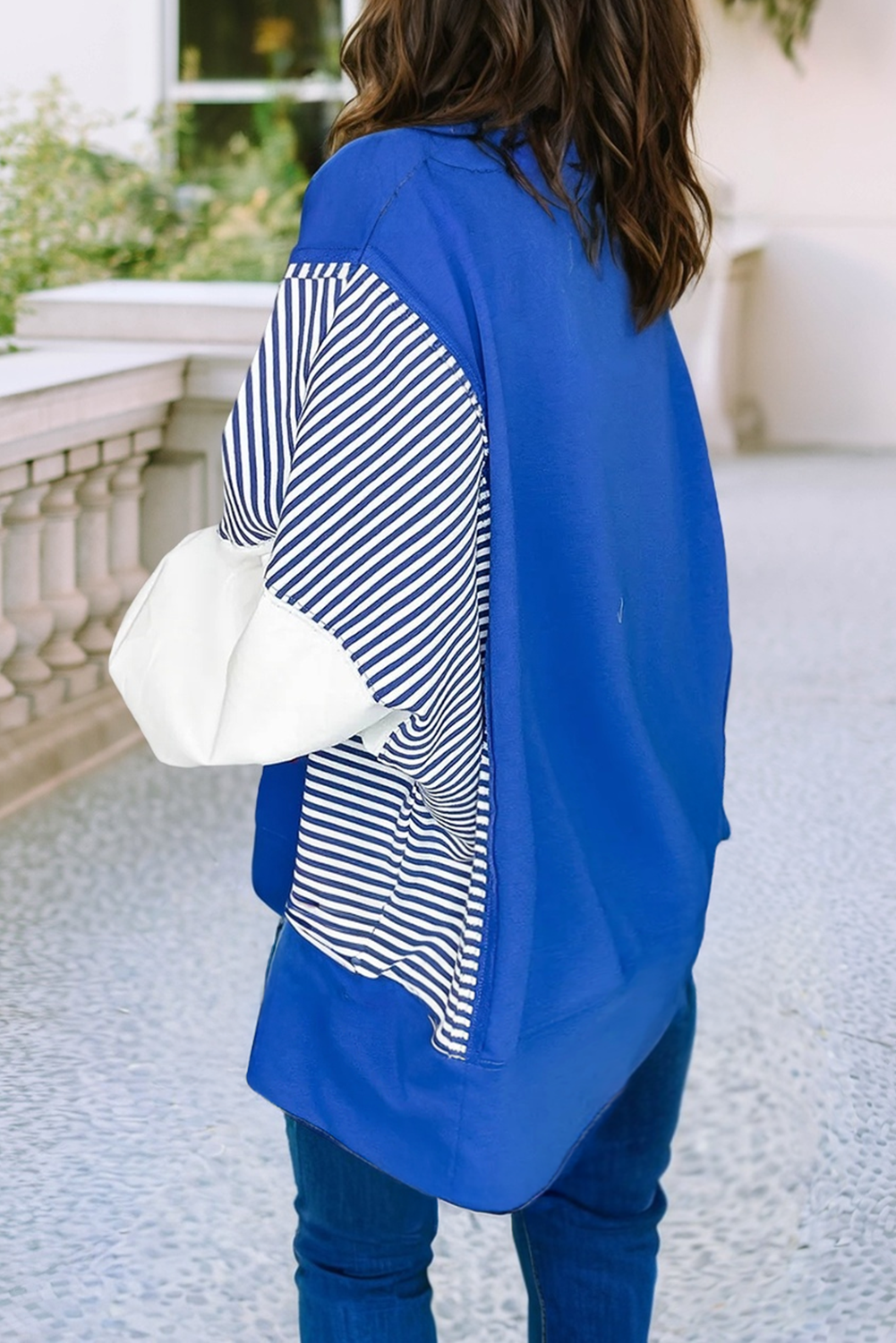LDC Striped Patchwork Sleeve Colorblock Sweatshirt: Fiery Red / XL