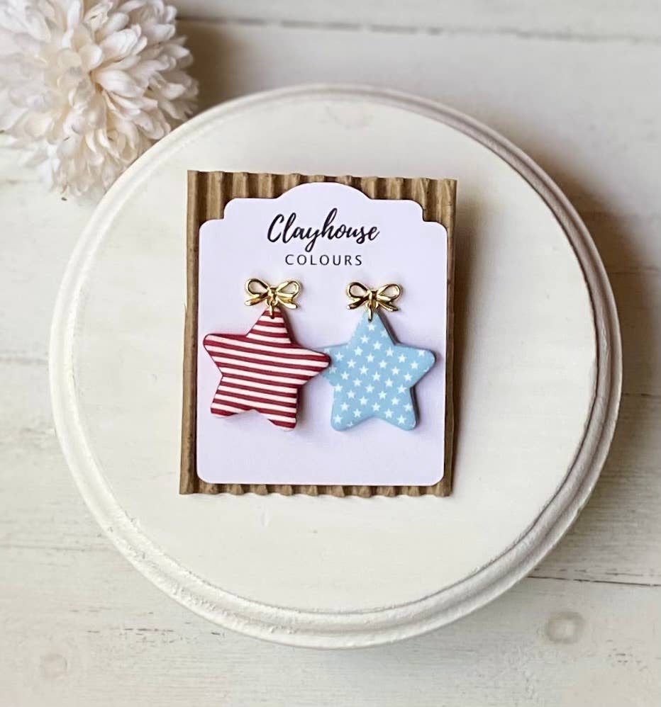 Fourth of July Handmade Earrings | Red White & Blue Earrings: Small Stars & Stripes