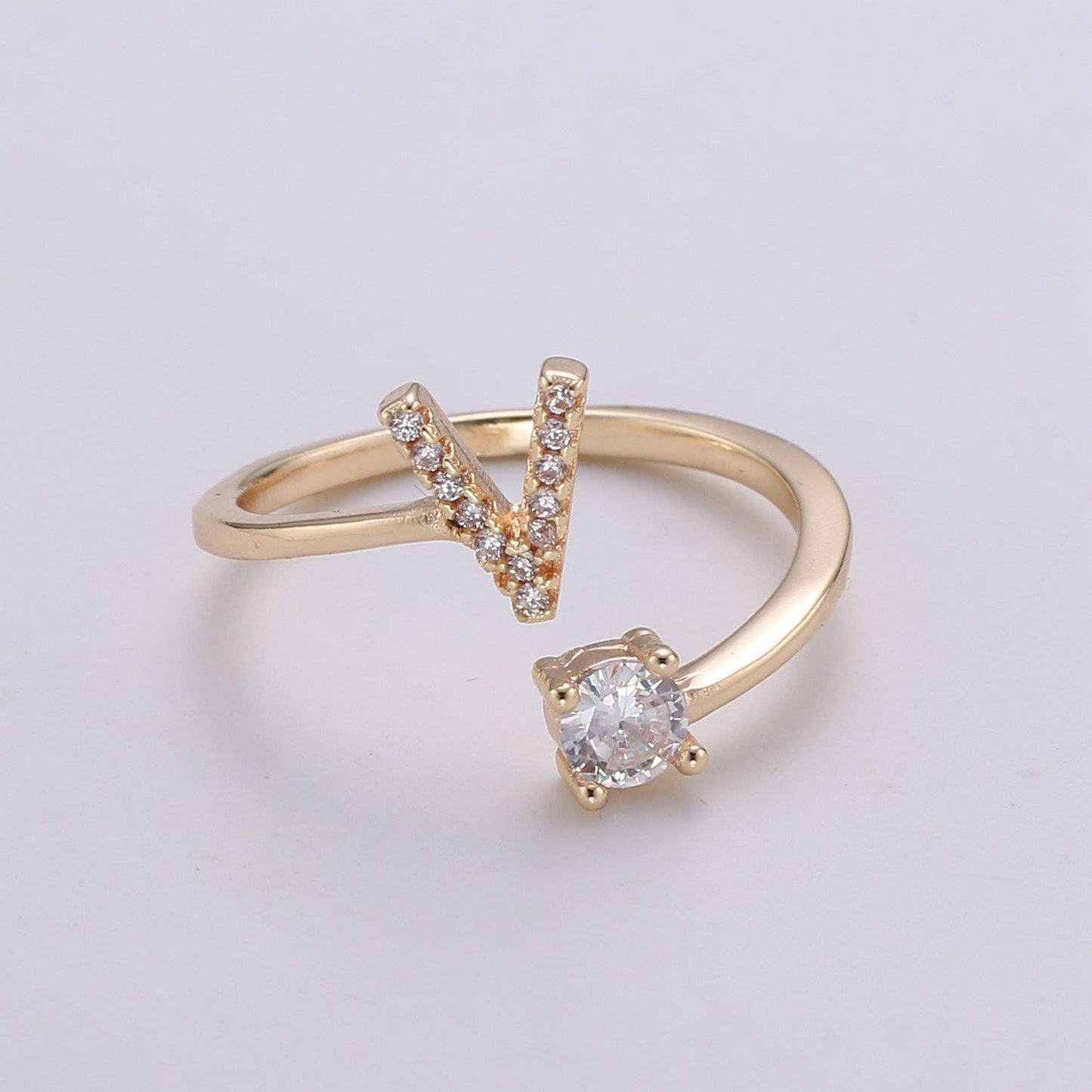 Adjustable Gold Initial Ring With CZ R370~R395: S