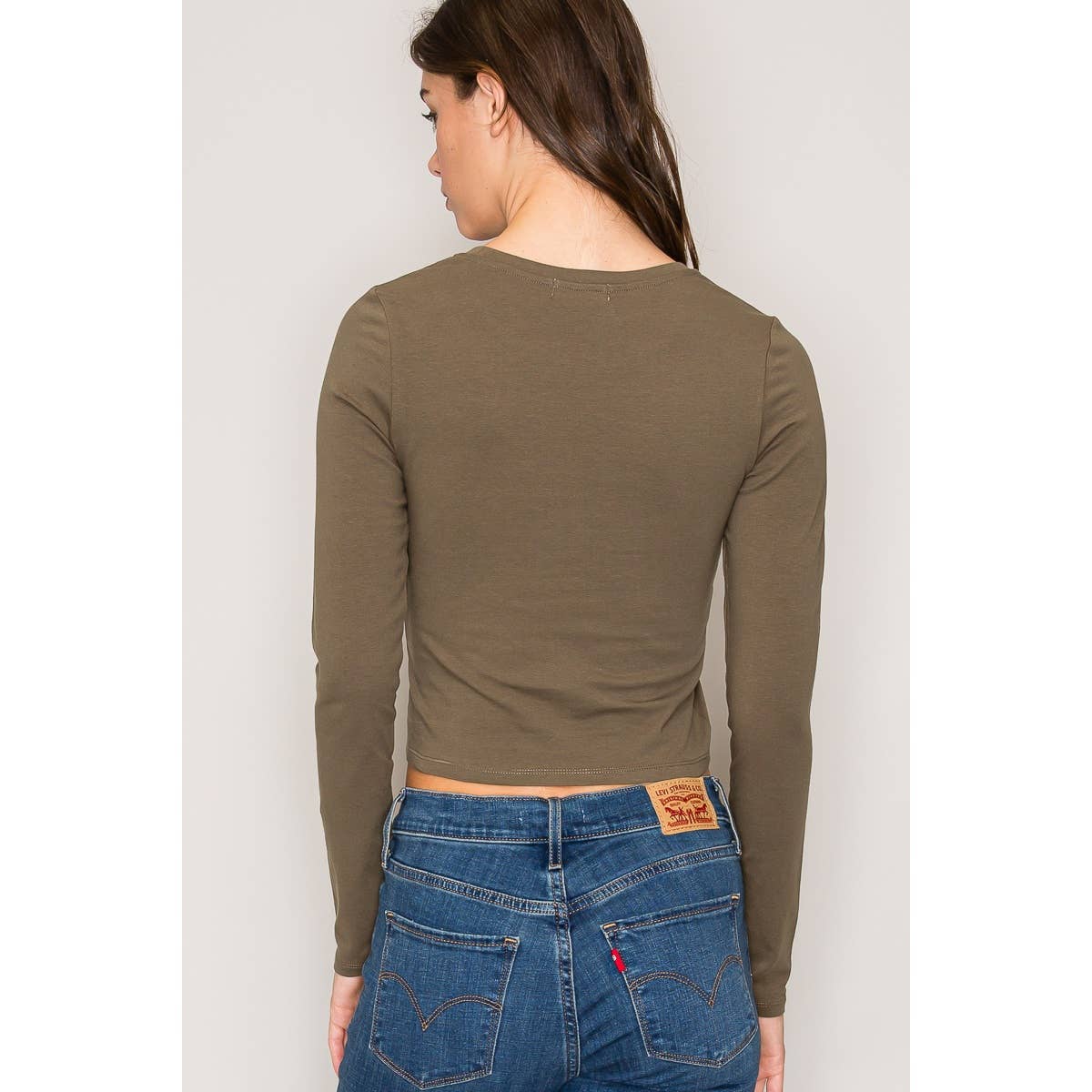Crew Neck Long Sleeve Crop Top: Black / S-M-L(2-2-2)