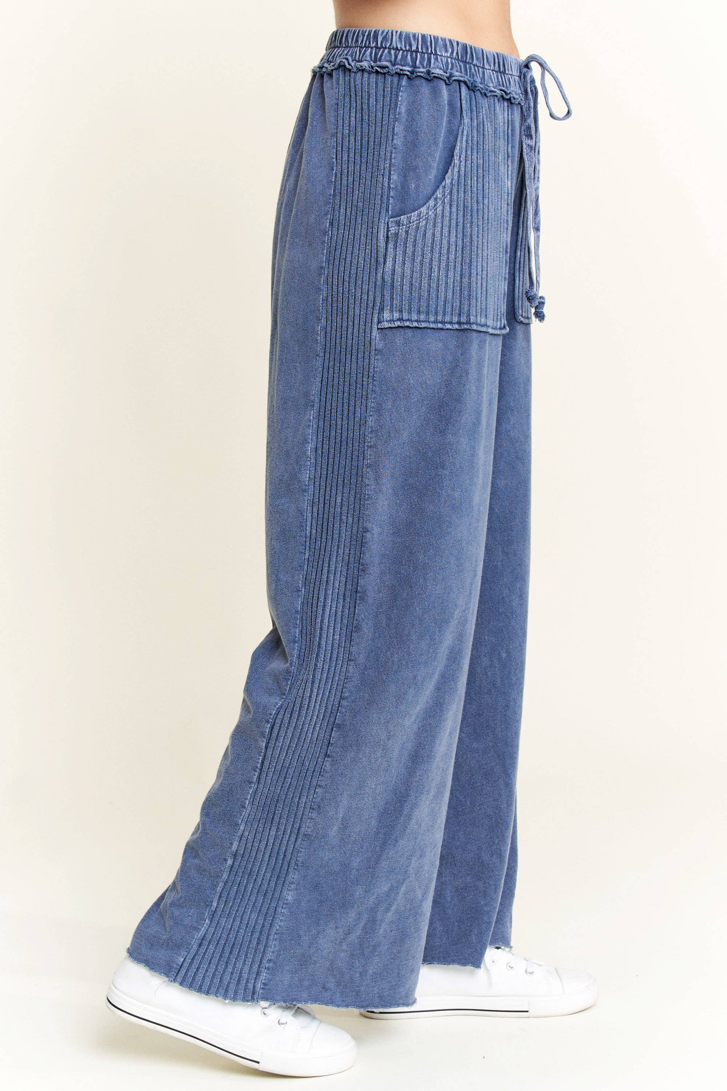 Best Mineral Wash Side Knit detail wide leg pantsHE5878P.: Latte / S-M-L / 2-2-2