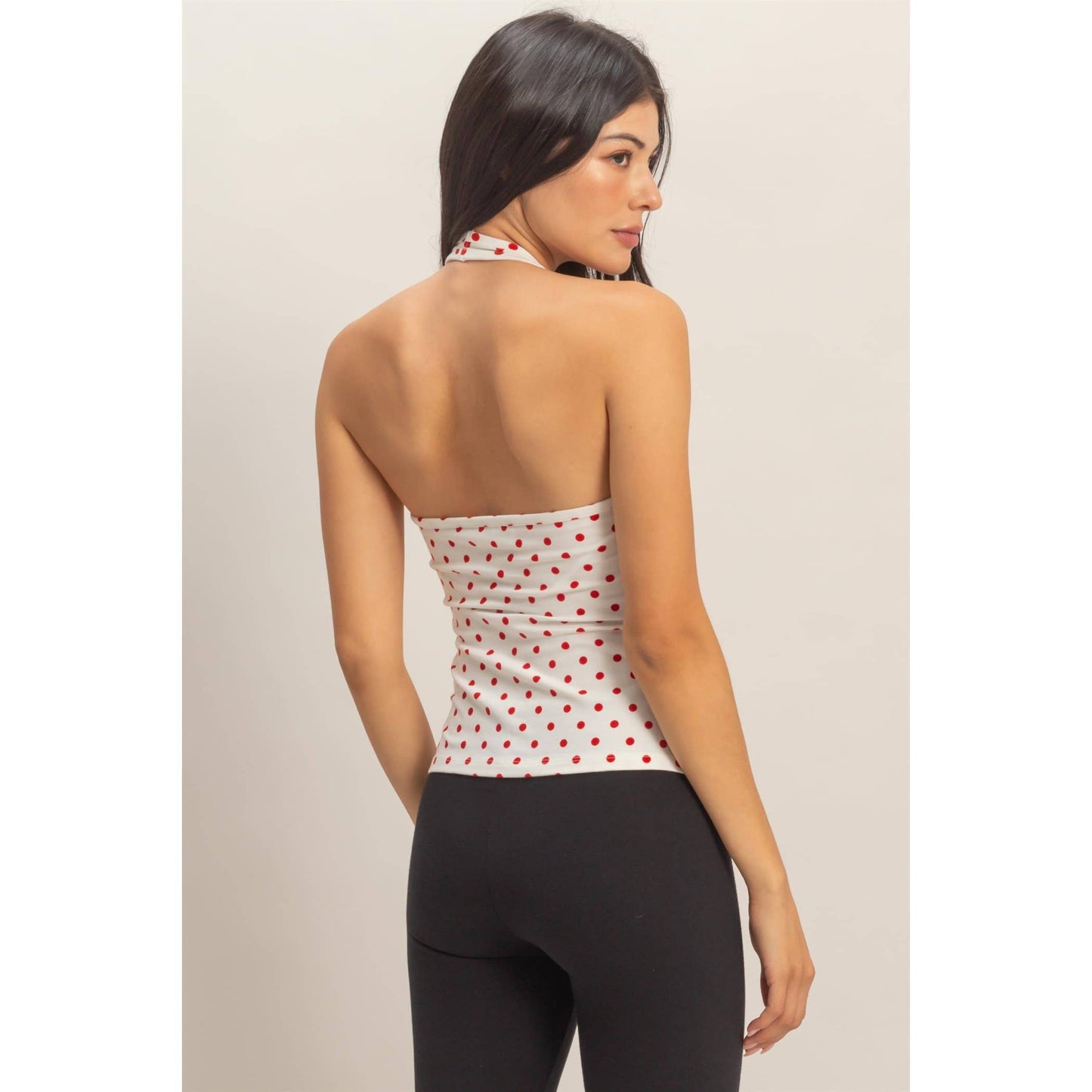 Polka Dot Halter Top: BROWN / S-M-L(2-2-2)