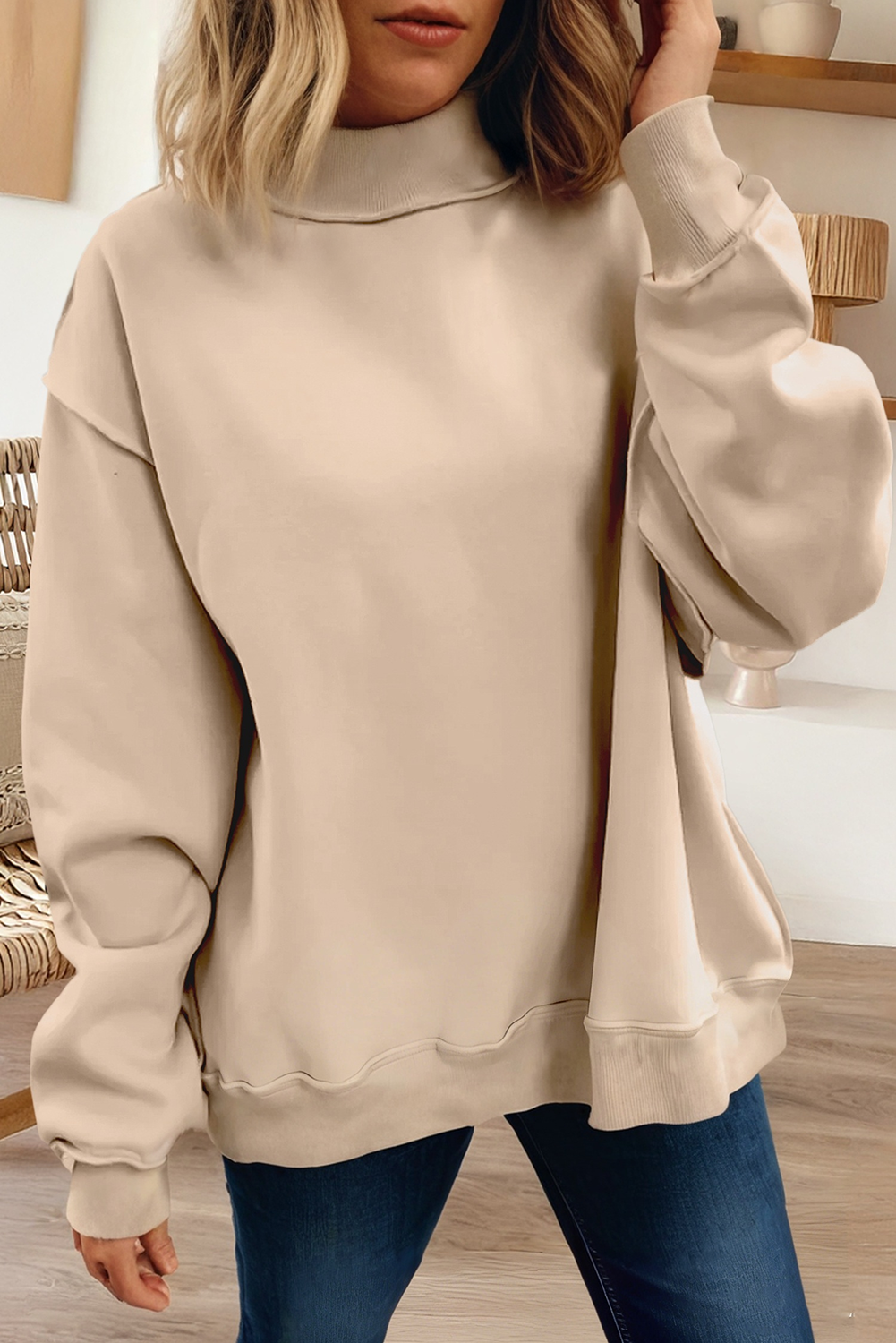 66Love Solid Oversize Reversible Mock Neck Sweatshirt (S-XL): Purple / Missy / S