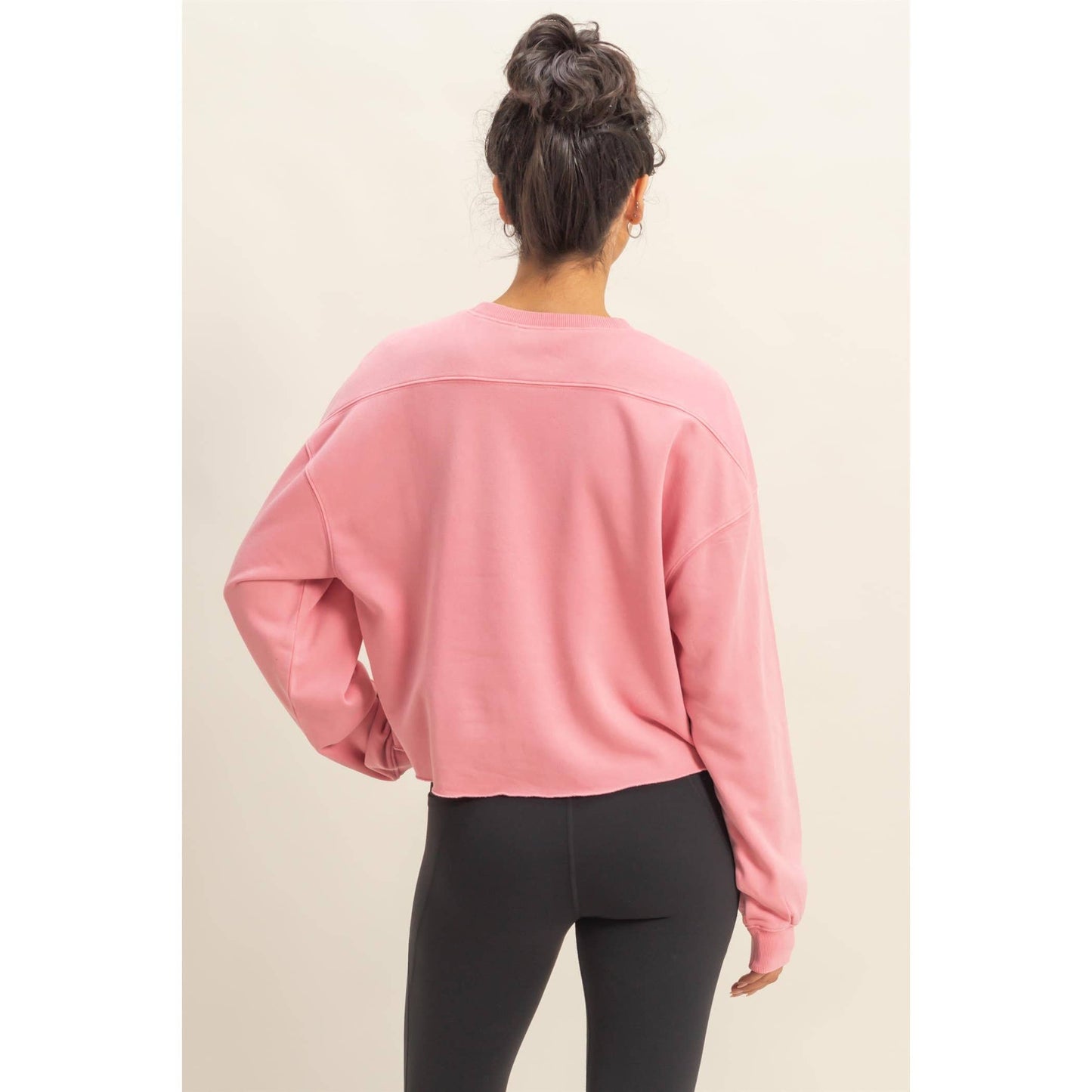 Cropped Crewneck Sweatshirt With Oversized Sleeves: BLACK / S-M-L(2-2-2)