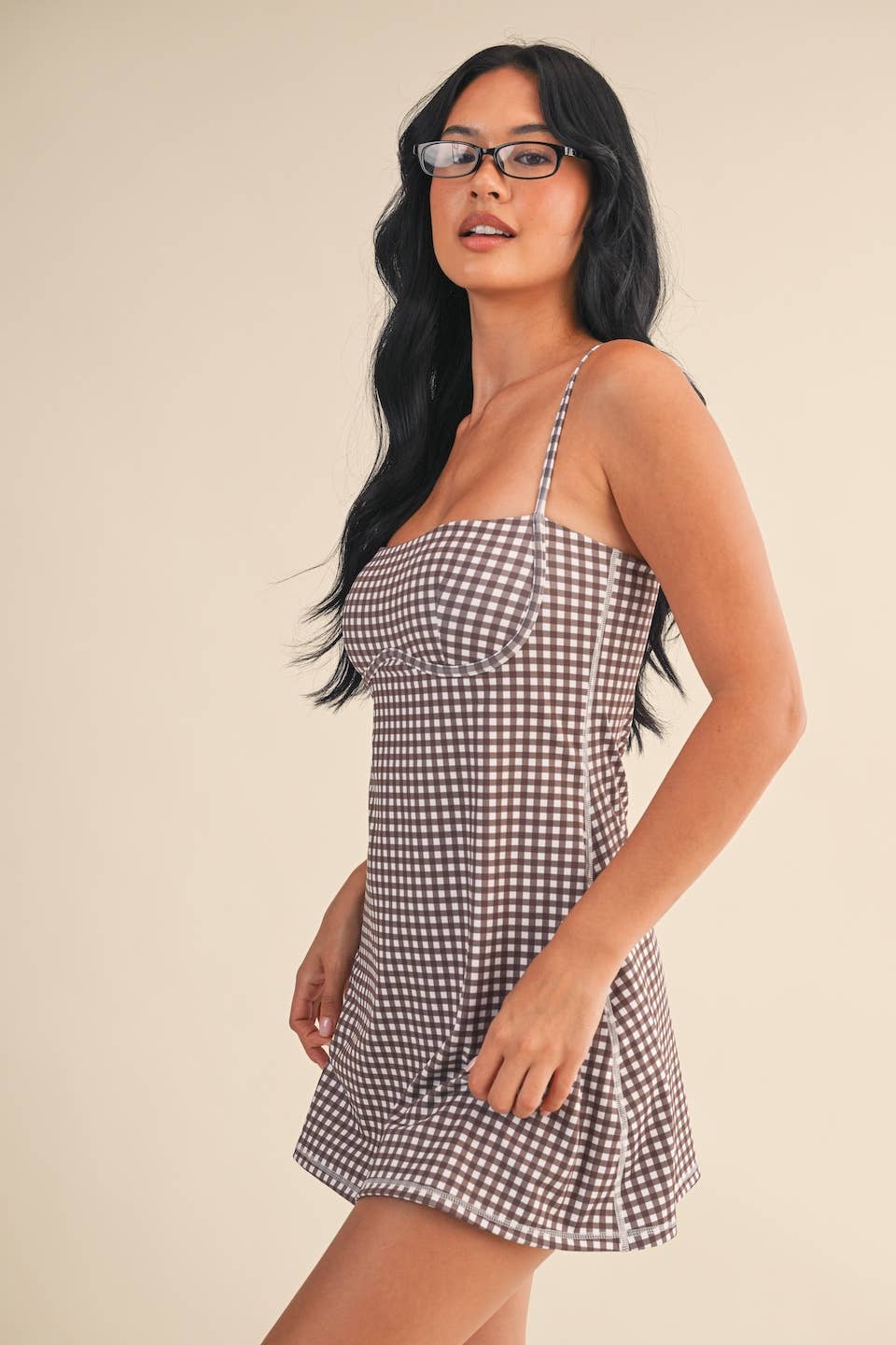 Gingham Print Sweetheart Dress: Pink Gingham / L