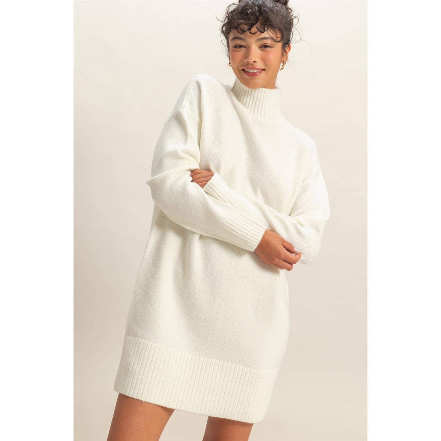High Neck Sweater Mini Dress: BLACK / S-M-L(2-2-2)