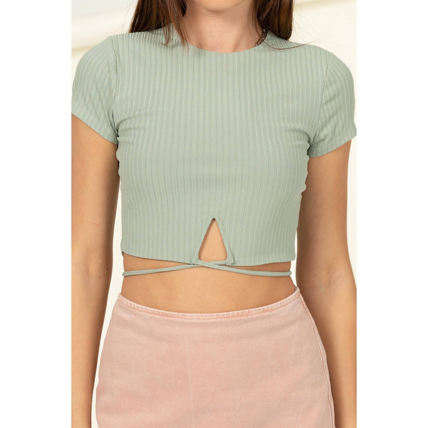 Chic Looks Cutout Crop Top: BLUSH / S-M-L(2-2-2)