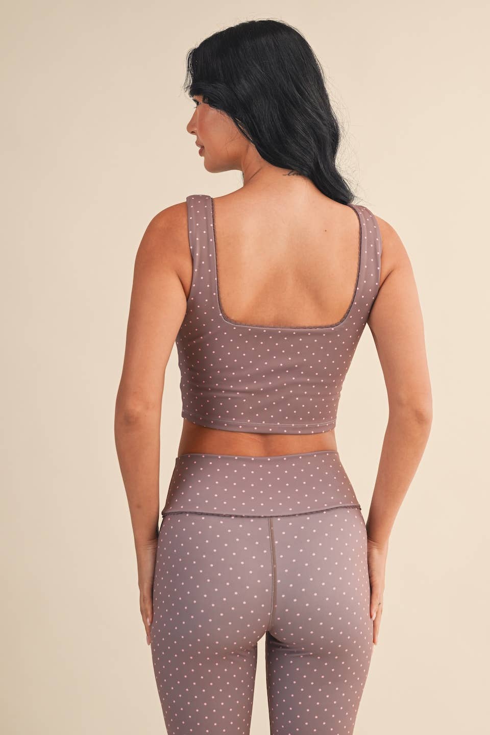 Polka Dot Print Crop Tank with Lace Trim: Black Polka Dot / M