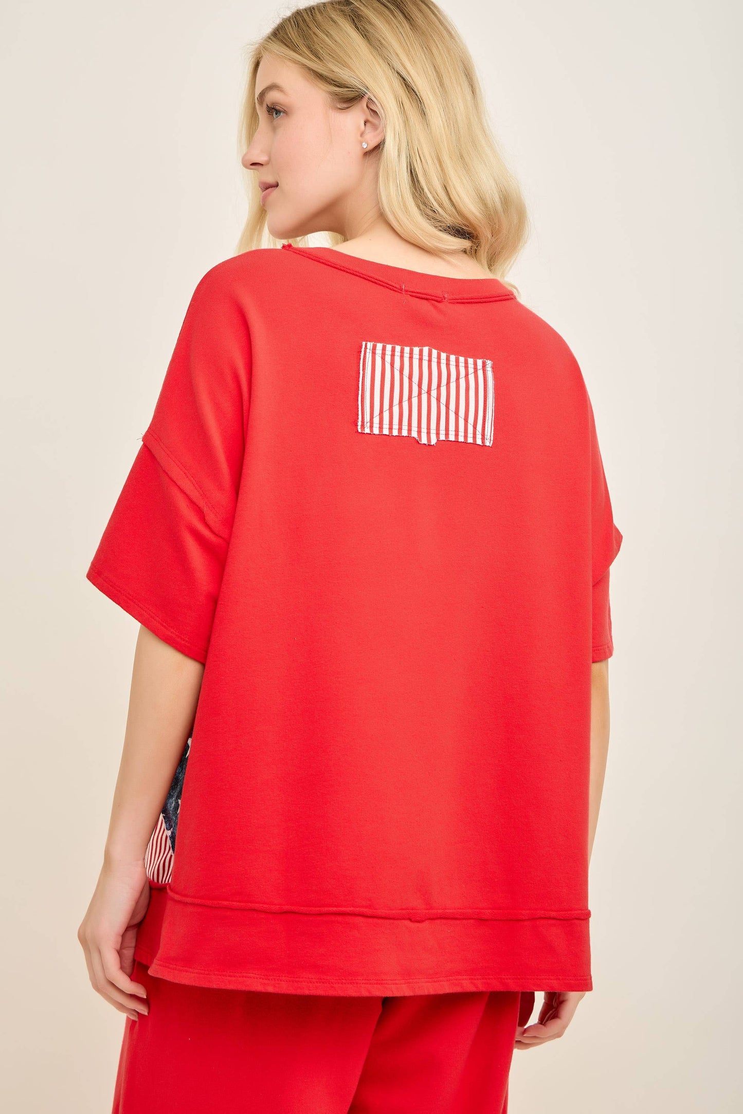 Americana Patched Tshirt top HT7319: Red / S-M-L / 2-2-2