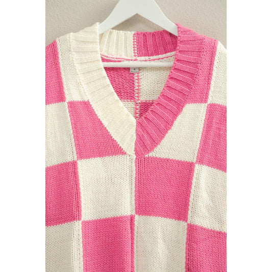 Checkered Sweater Vest: HOT PINK / S-M-L(2-2-2)