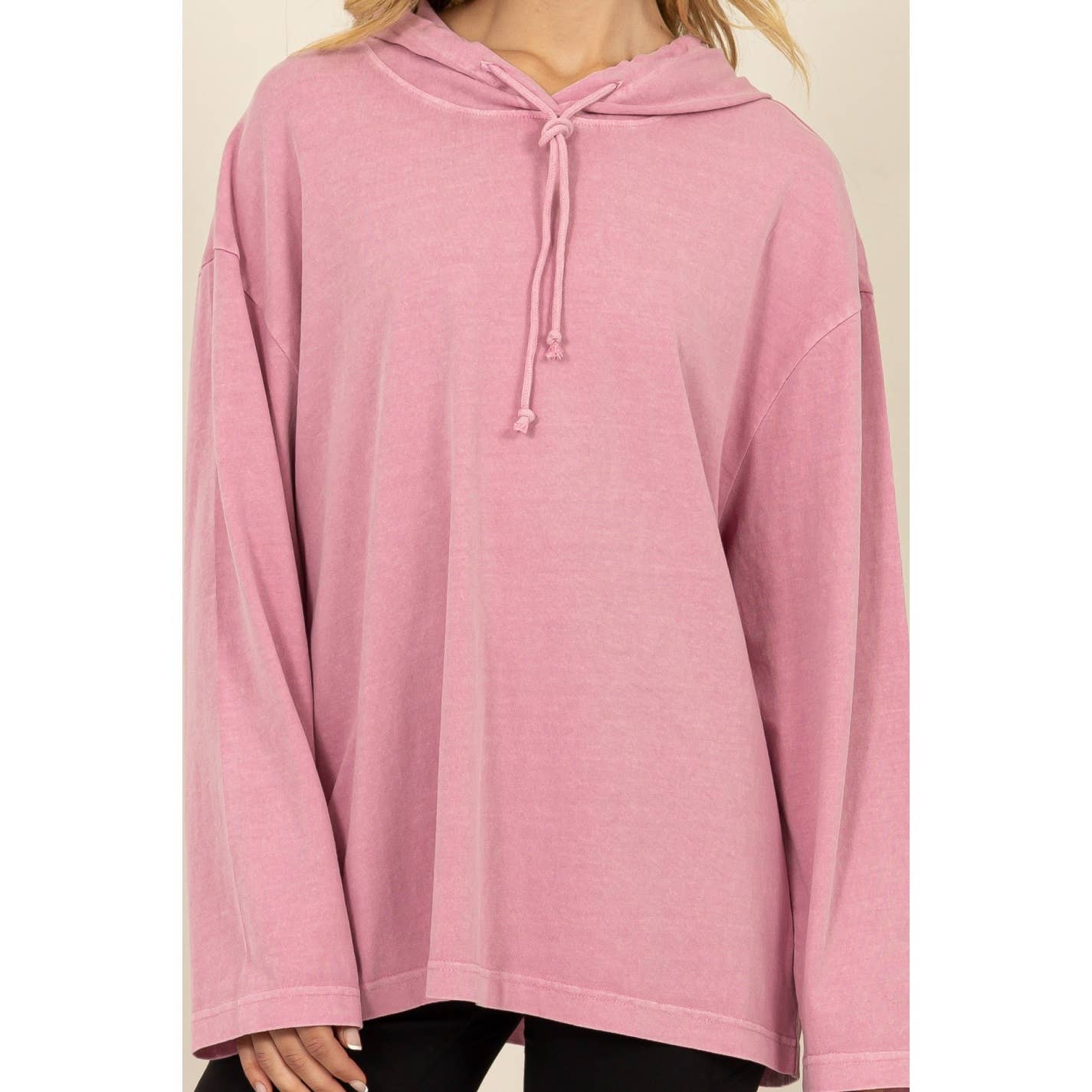 Oversized Hooded Long-Sleeve Top: BLACK / S-M-L(2-2-2)
