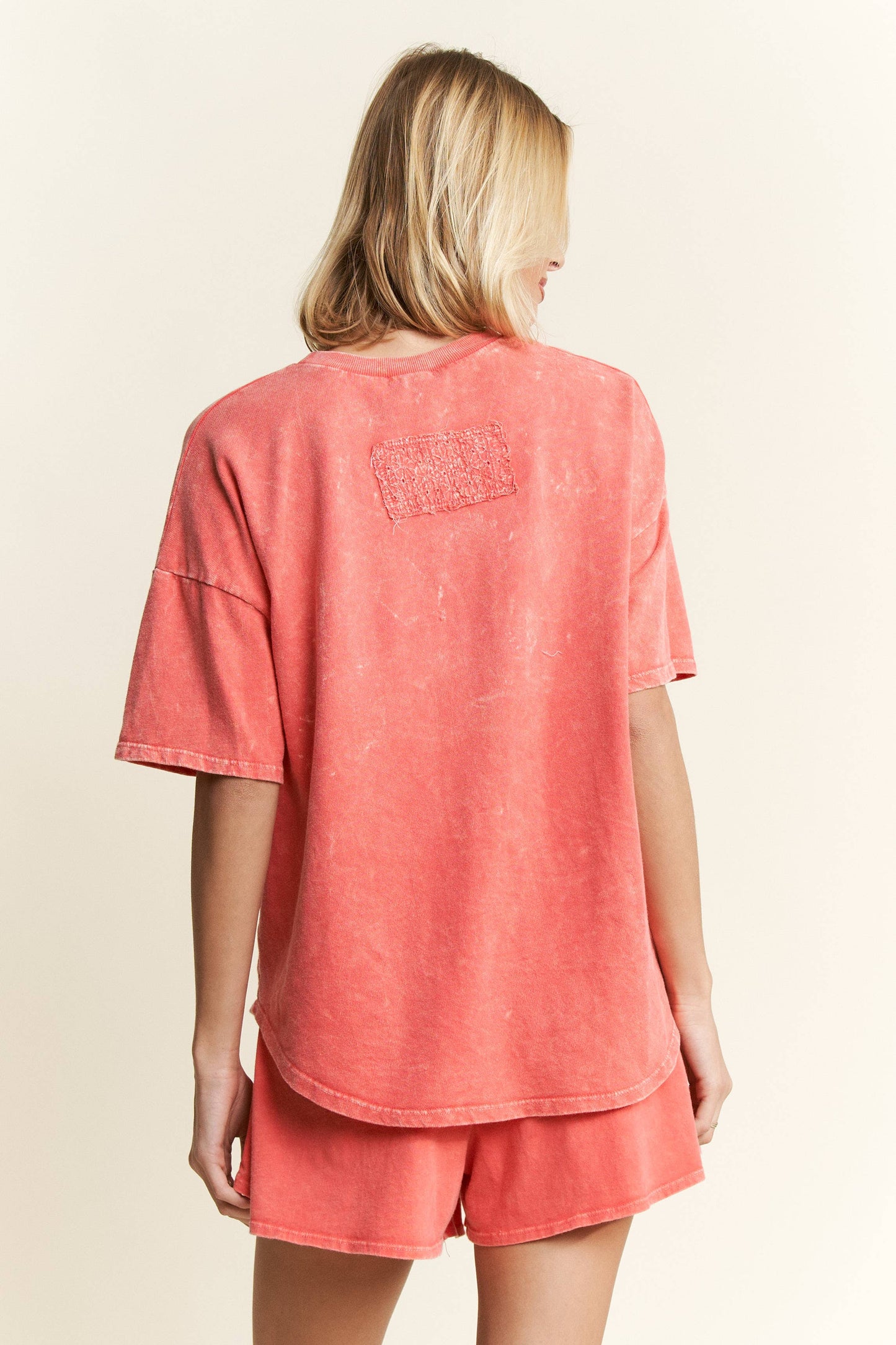 MineralWash Ribbon bow half sleeve shirt HT6308: Silver Grey / S-M-L / 2-2-2