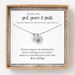 Softball Cross Necklace – Grit Grace Faith, Christian Athlete Gift: Gold / Necklace & Card Only ($10.49)