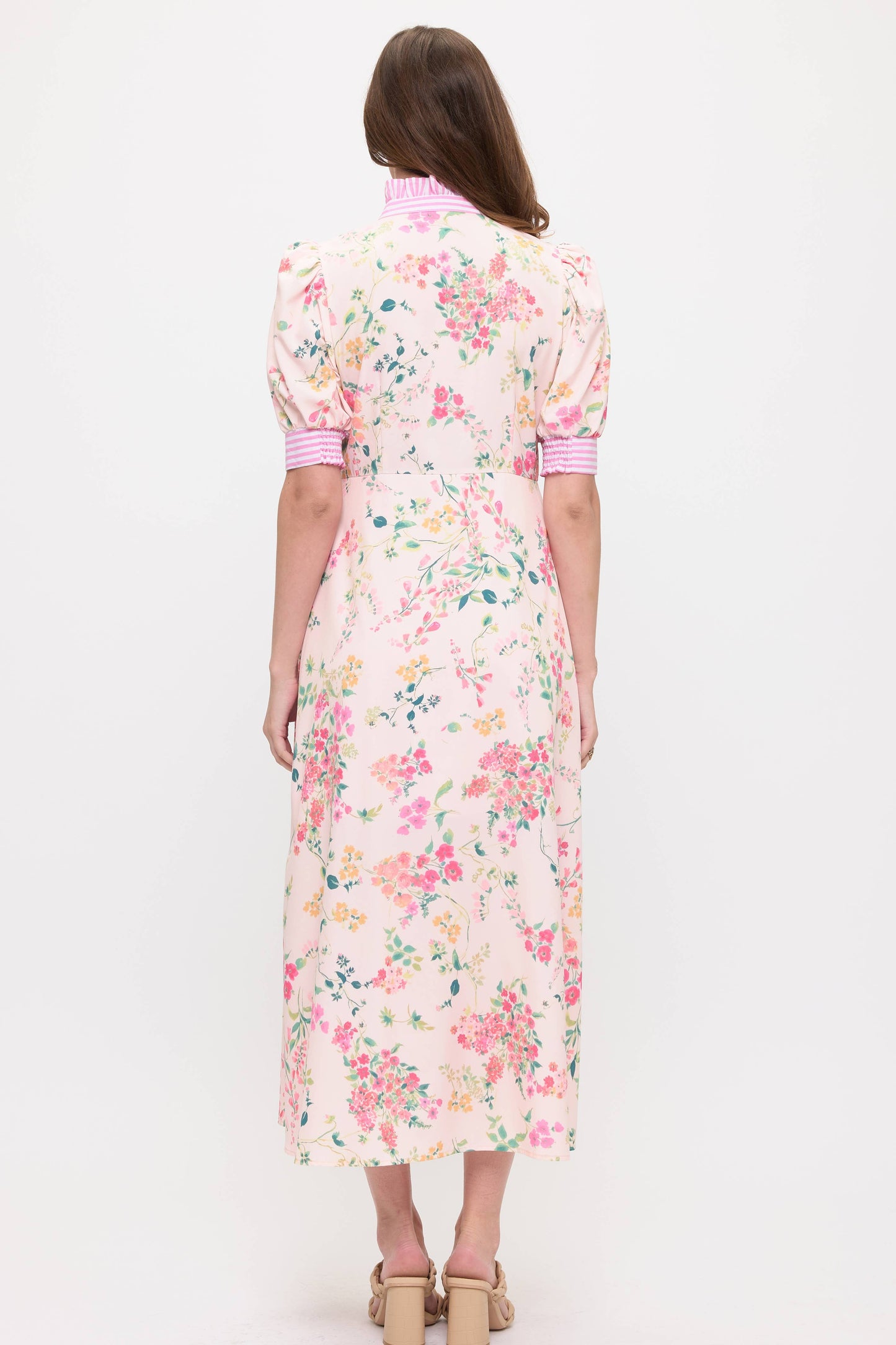 Floral Shirt Midi Dress: Light Pink / 2 S - 2 M - 2 L - 2 XL