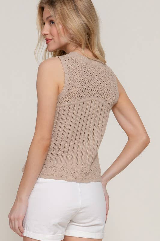 Sleeveless Crochet Spring Sweater: BLACK / 2-2-2 (S-M-L)