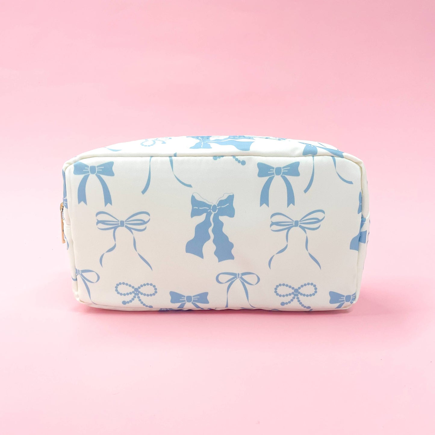 Blue Bows Nylon Cosmetic Zipper Bag: Small