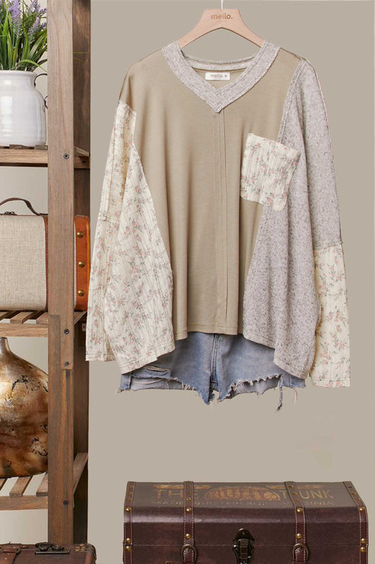 Vintage Patchwork Pullover Top: Multi / L