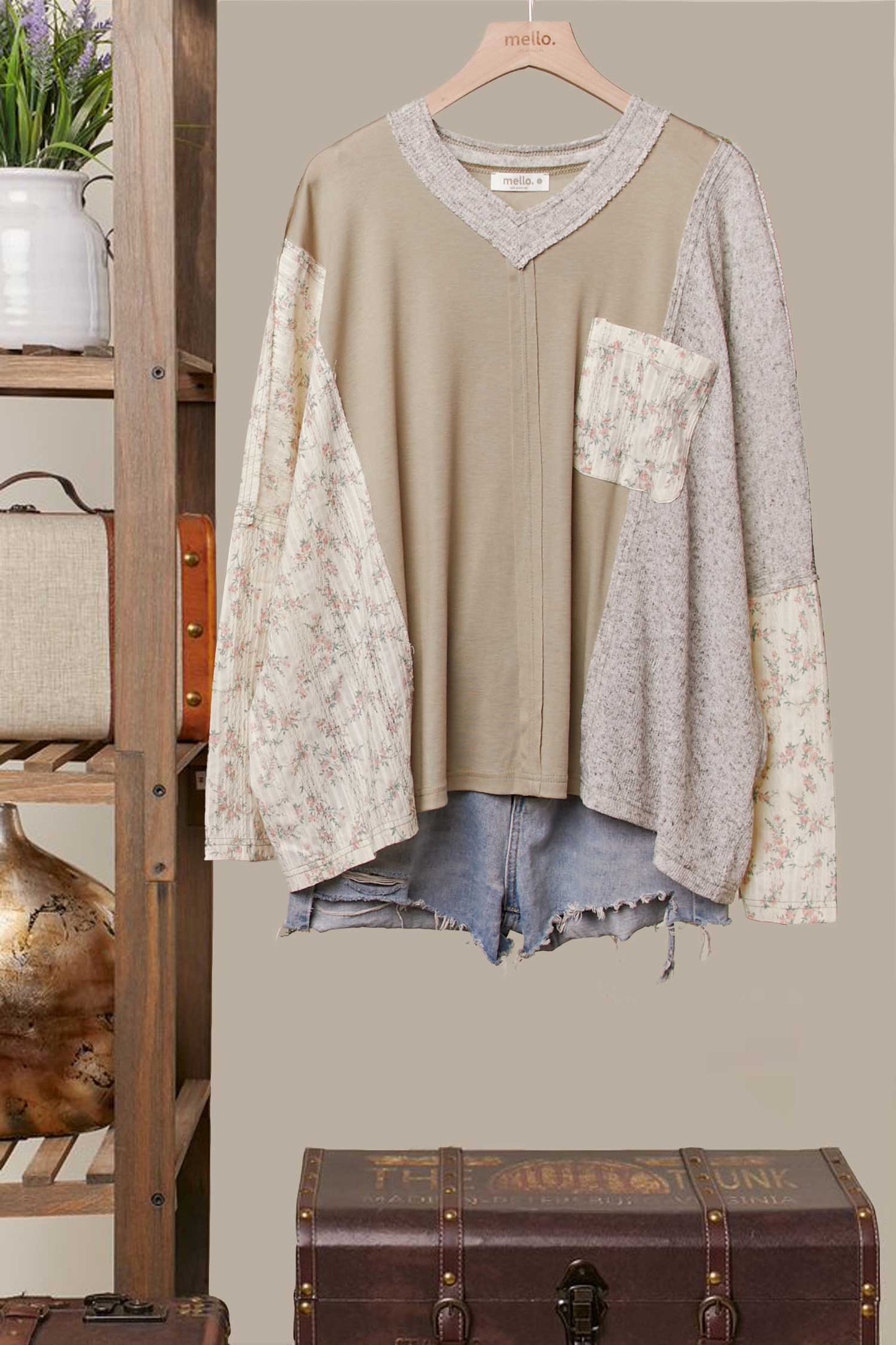 Vintage Patchwork Pullover Top: Multi / M