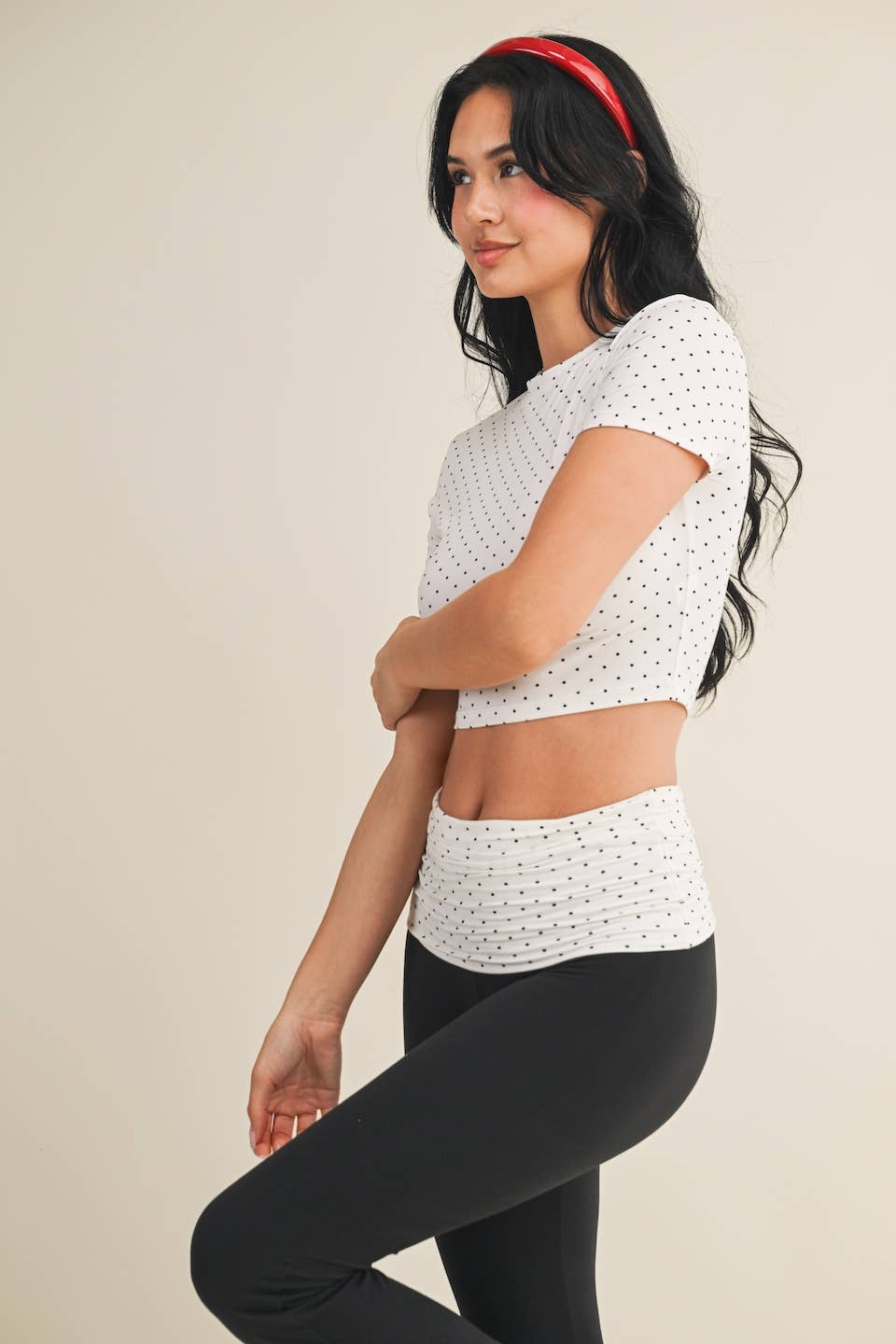 Polka Dot Soft Knit Jersey Crewneck Tee: White Polka Dot / L