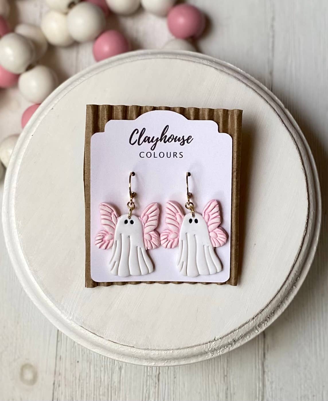 Pink Halloween Earrings | Fall Earrings : Ghost with Bows