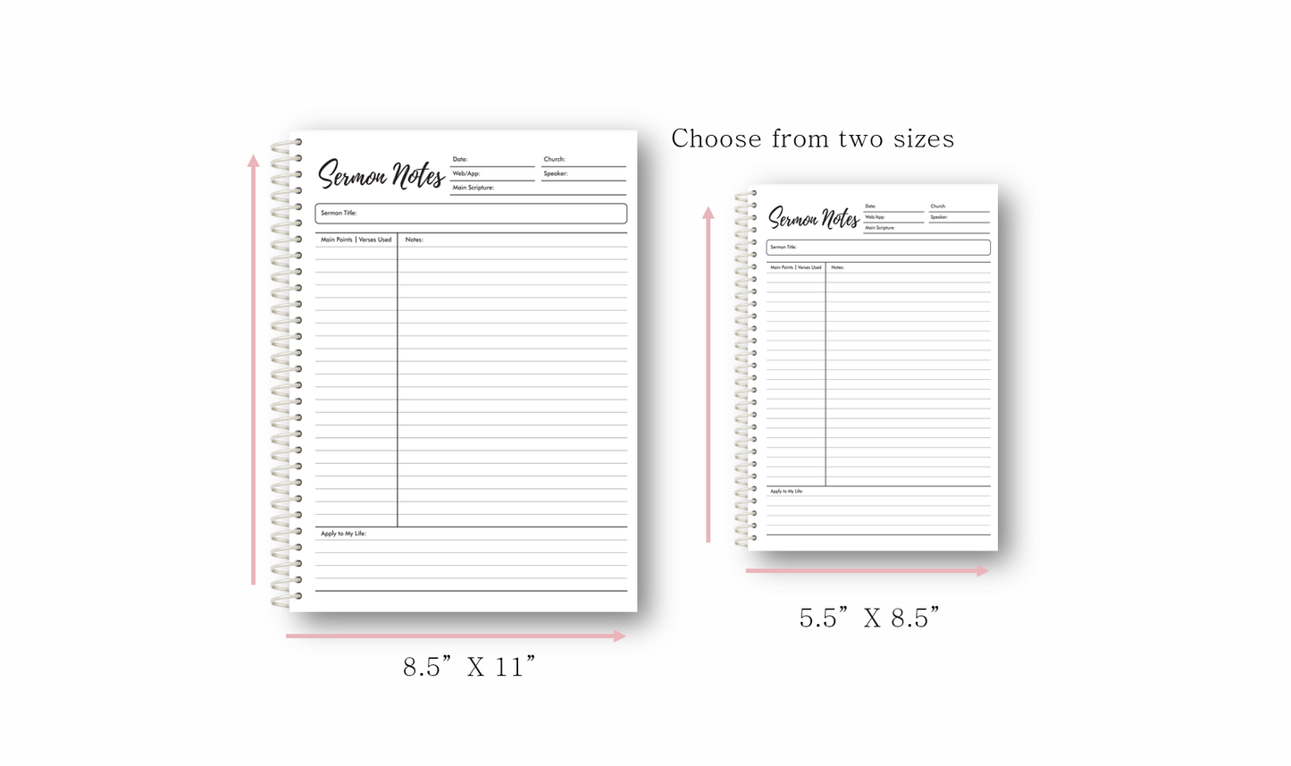 Sermon Notes Spiral-bound journal, 40 pages: Half Size- 5.5"x8.5"